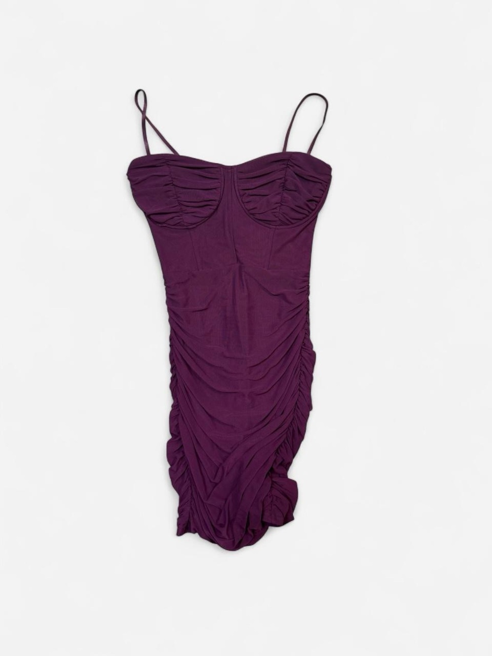 Windsor Plum Ruched Spaghetti-Strap Mini Dress